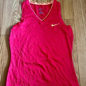 Nike Women's Bright Pink V-Neck Athletic Tank with White Swoosh